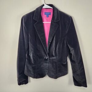 J. McLaughlin Vintage Black Single Button Velvet Blazer Jacket Women's Size 4